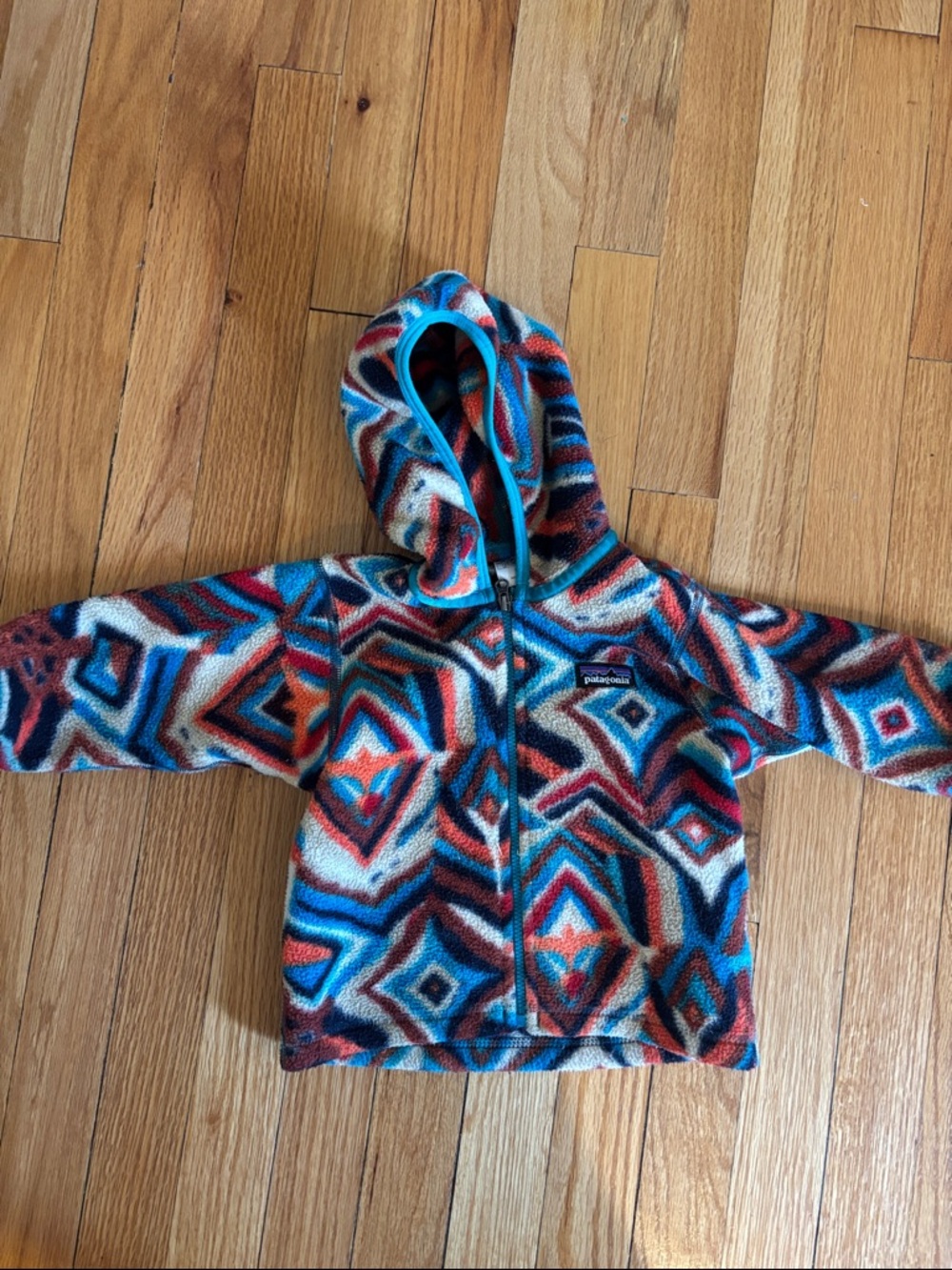 Patagonia Kids/Baby Hooded Fleece Jacket - Multicolor Geo Print, 6-12 mos
